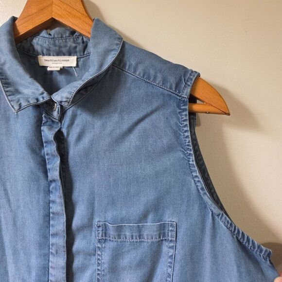 EUC BEACHLUNCHLOUNGE COLLECTION CHAMBRAY SLEEVELESS GRADIENT BUTTONED DRESS SZ L - Picture 11 of 16